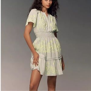 Anthropologie The Somerset Mini Dress Embroidered Linen Edition
